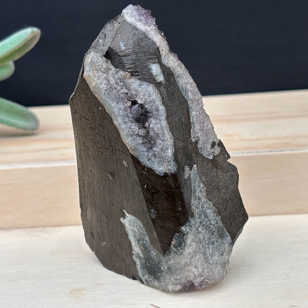 210g Top Natural Amethyst Cave Quartz Crystal Specimen Reiki Healing +Stand