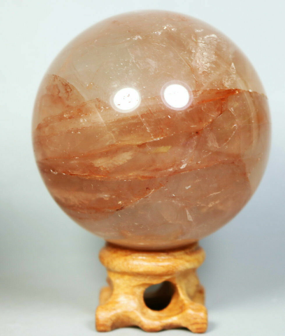 Natural RED FIRE QUARTZ Hematoid Crystal PHANTOM MULTI-INCLUSIONS Sphere Stand