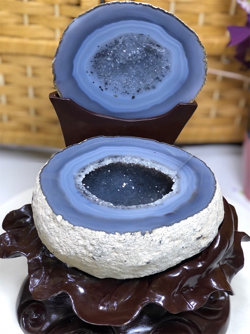 6.75LBNatural Agate Crystal Geode Quartz Bowl Wealth Spirit Energy Healing+Stand