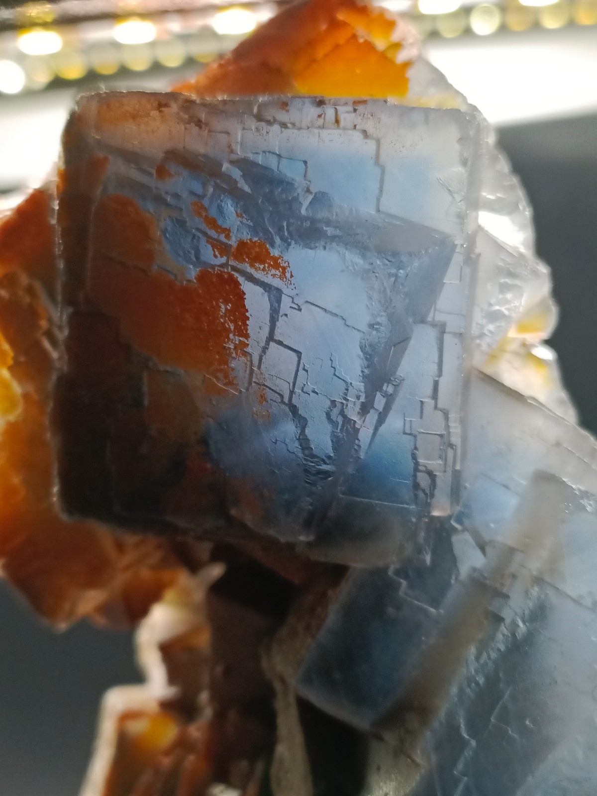 595g Natural Blue Cubic Fluorite Crystal Mineral Specimen Iron Oxide Coated