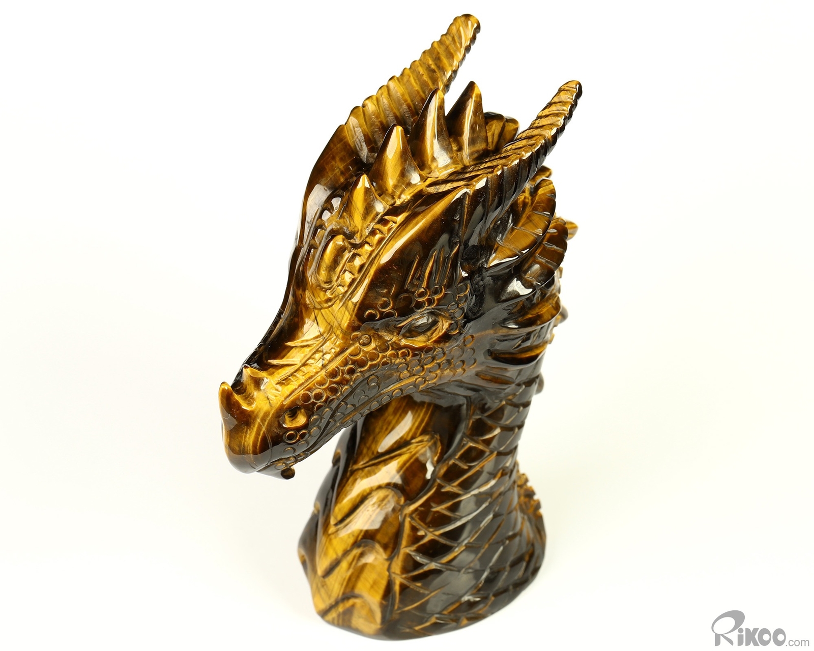 3.7″ Gold Tiger’s Eye Hand Carved Crystal Dragon Sculpture, Crystal Healing