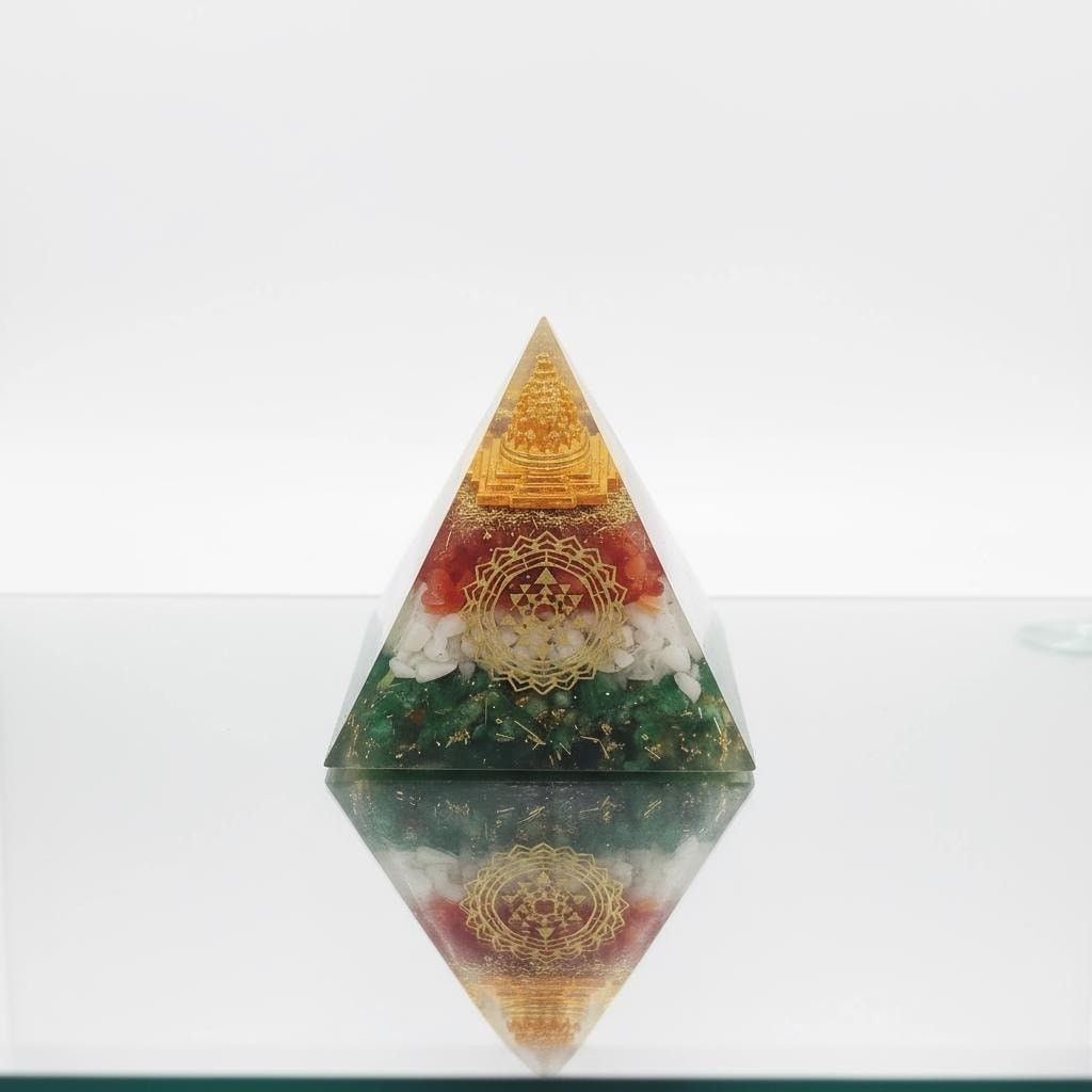 Sri Yantra Sacred Geometry Orgone Pyramid, Meditation Window Sill Decor