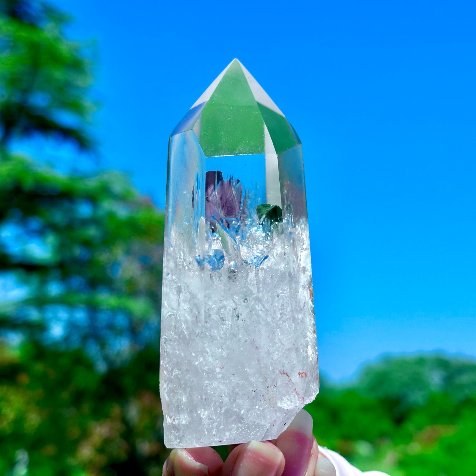 249G Natural Clear White Crystal Obelisk Transparent Quartz Energy Column Reik