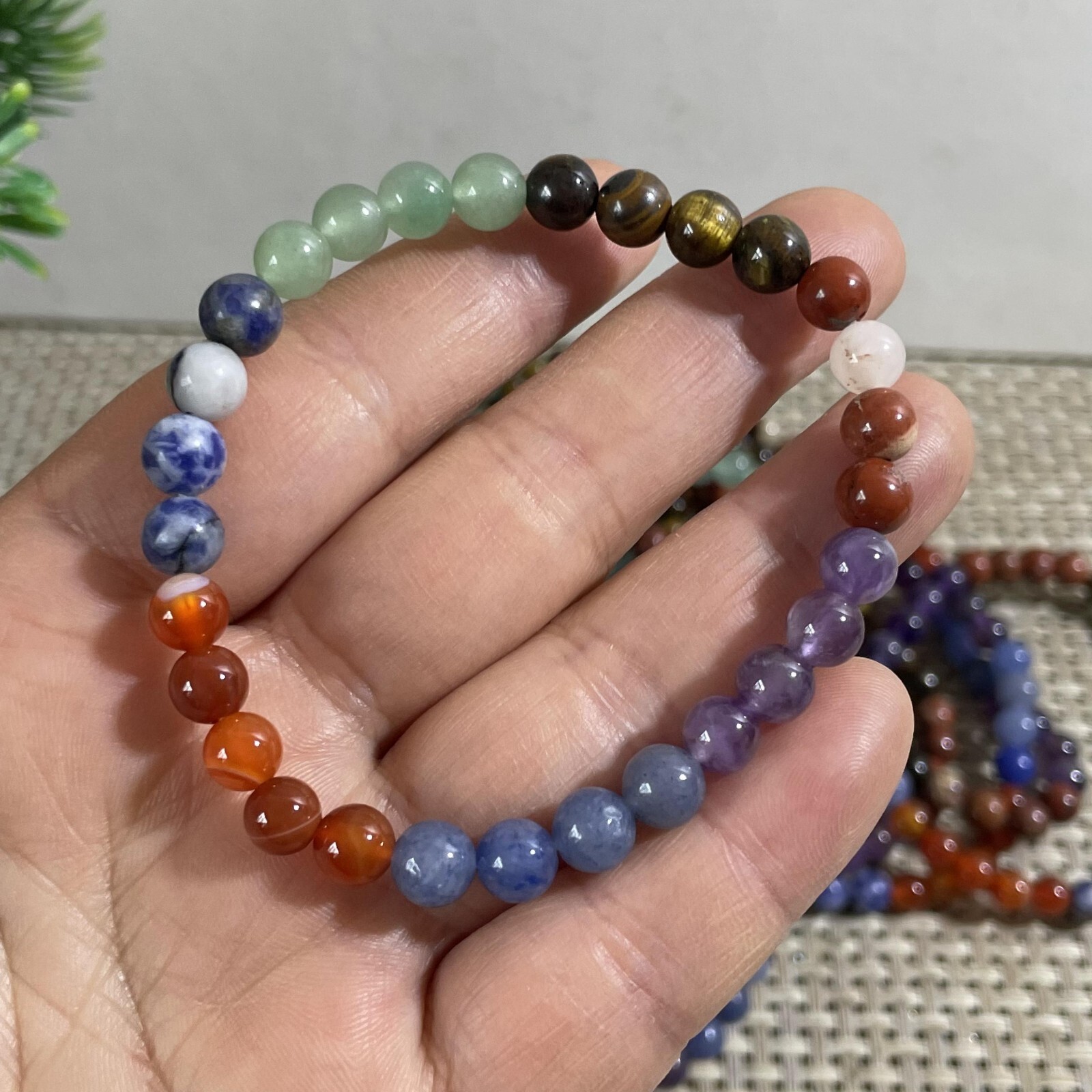 Wholesale 5 Pcs mixed gem stone 6mm Quartz Crystal Stretch Bracelet