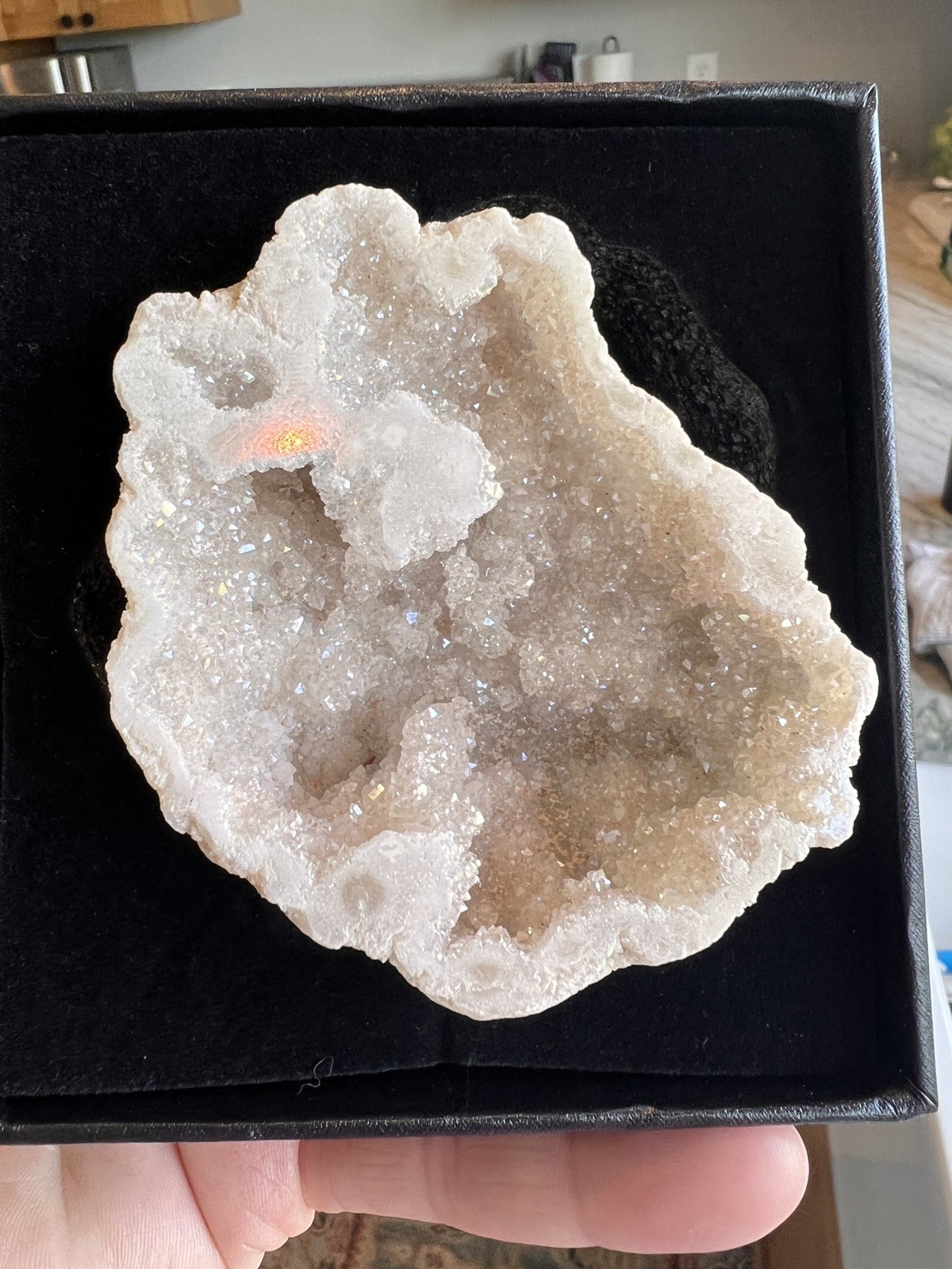 KALIFANO Celestite Crystal Cluster Geode – High Energy in gift box and card