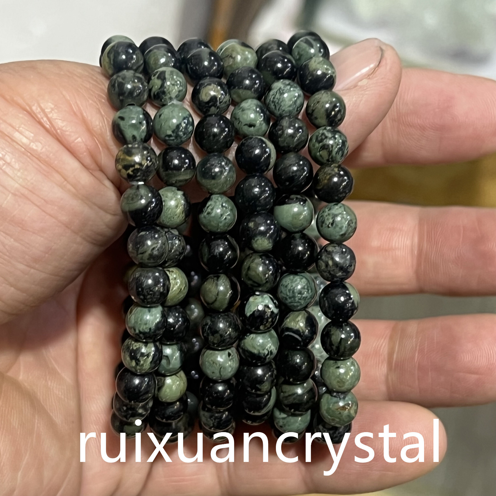 Wholesale Lot 6pcs Natural Peacock’s eye stone 6 mm 7.5″Crystal Stretch Bracelet