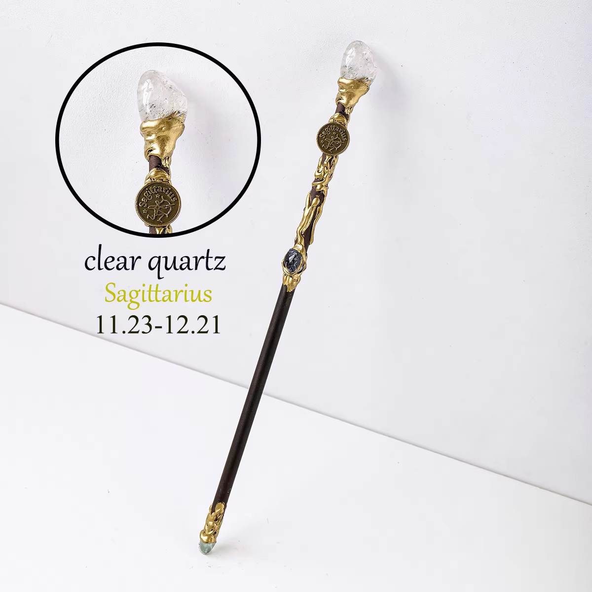 Handmade Natural Zodiac Medallion Crystal Wand with Birthstone Unique 11″–11.5″
