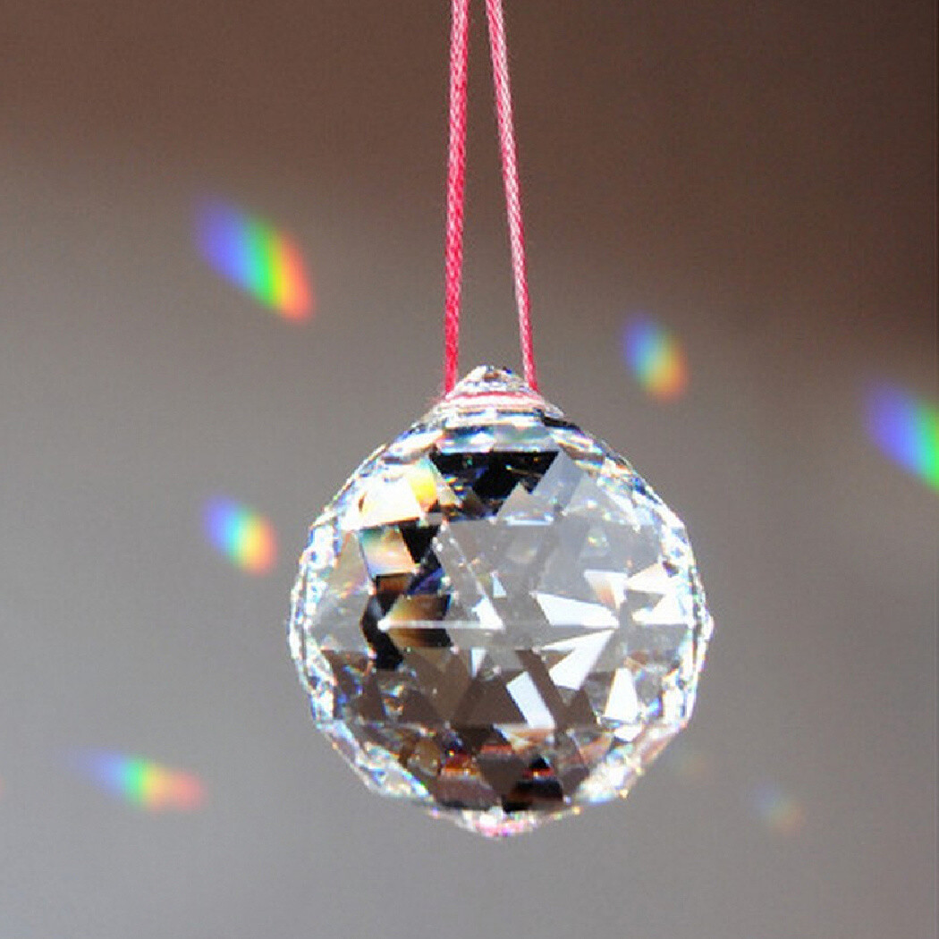 FENG SHUI HANGING CRYSTAL BALL Clear Faceted Sphere Sun Catcher Rainbow Prism