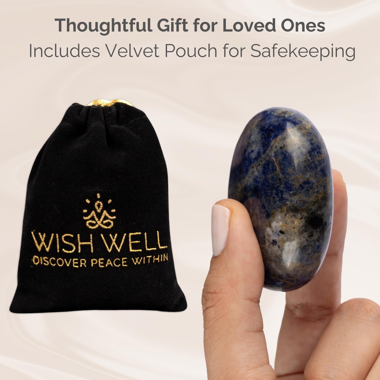 Sodalite Crystal Palm Stone for Anxiety Relief, Polished Worry Stone, Gift