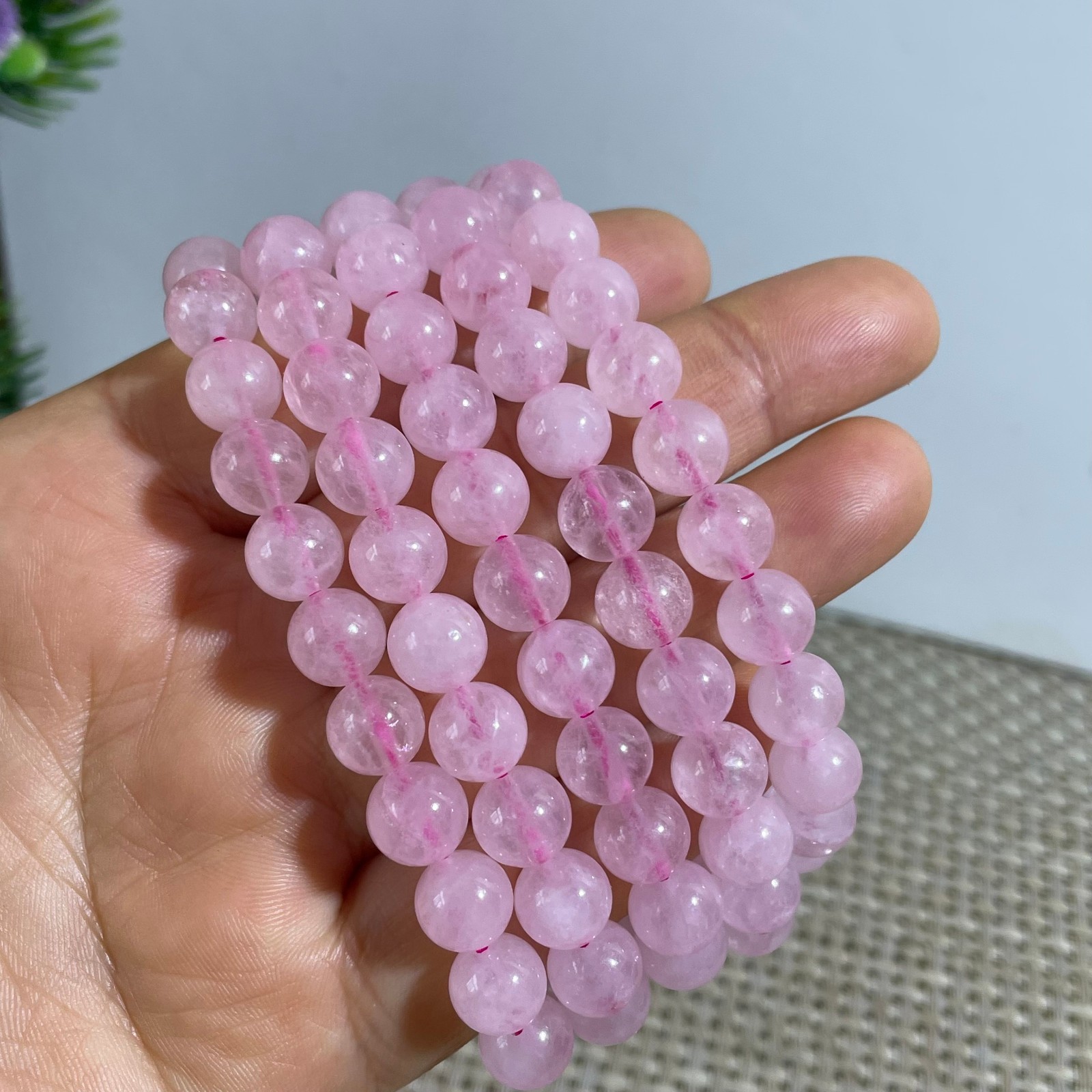 8mm Rose Quartz Stone Bracelet 8mm Pink Crystal Stretch Bracelet Handmade 5pcs