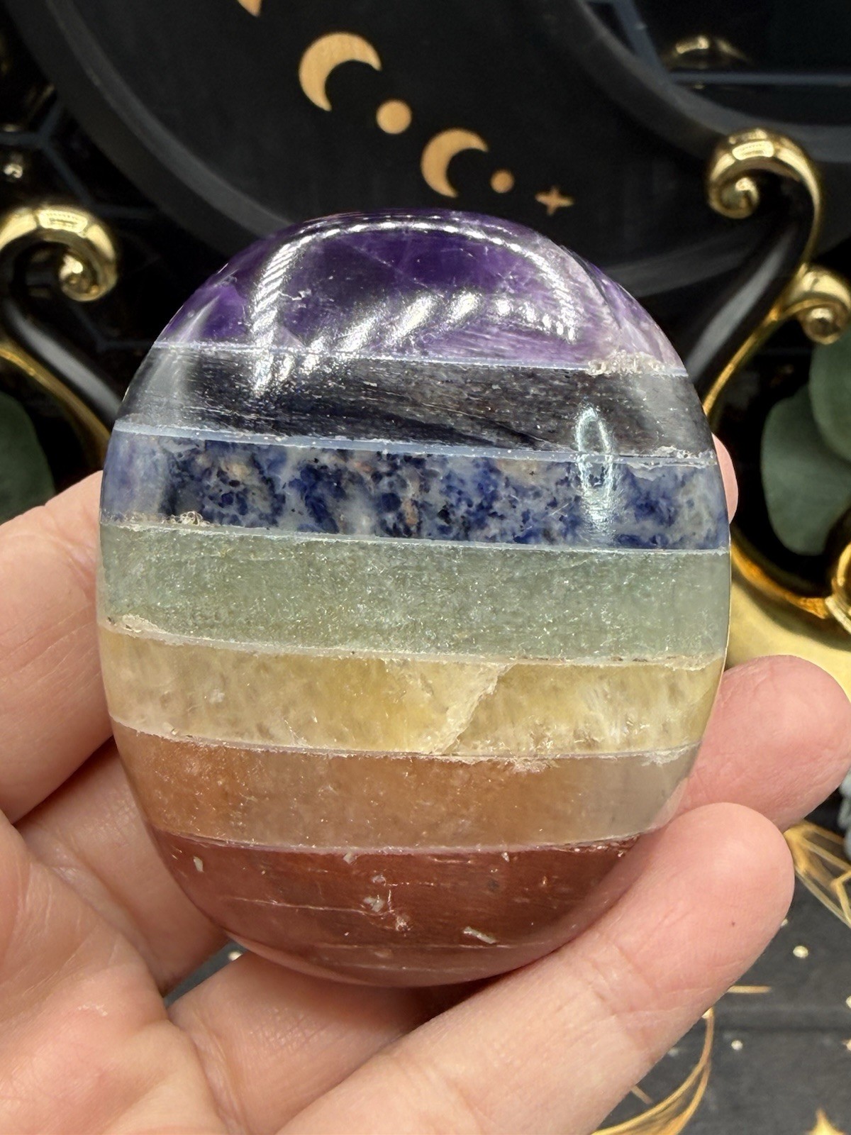 7 Chakra Bonded Lg Palm stones. Gorgeous colors free shipping