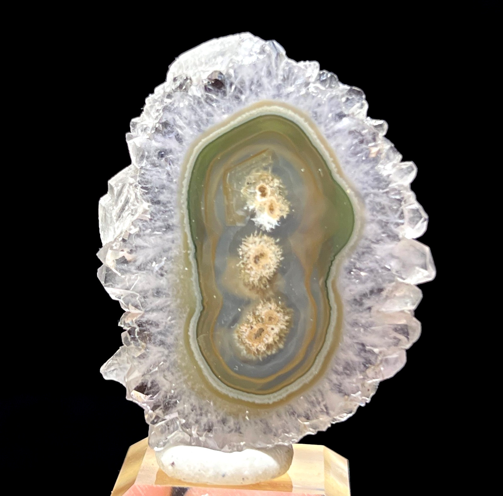 36mm Beautiful Pattern pale purple Amethyst stalactite slice, both sides good