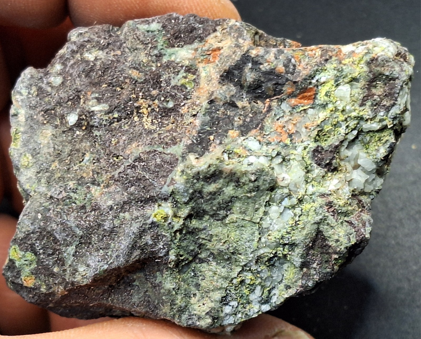 Calcite On Pretty Multi Colored Amygdaloidal Basalt From Copper Mine Michigan