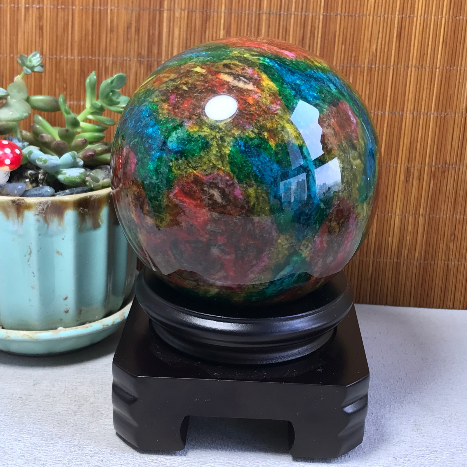 Natural “Seven Colors Jade” sphere Ball -Taiwan China 1.85kg Base Random A5808