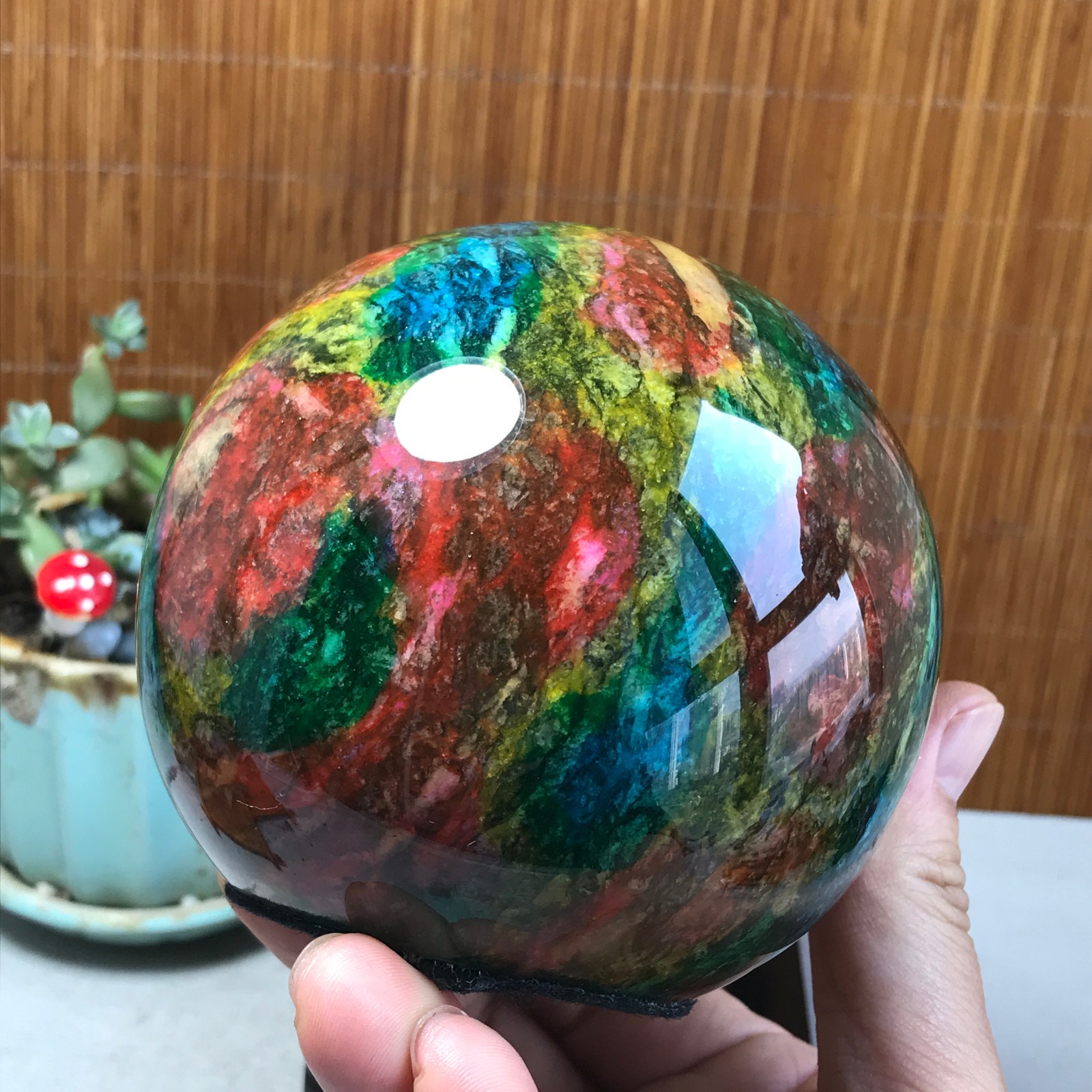 Natural “Seven Colors Jade” sphere Ball -Taiwan China 1.85kg Base Random A5808