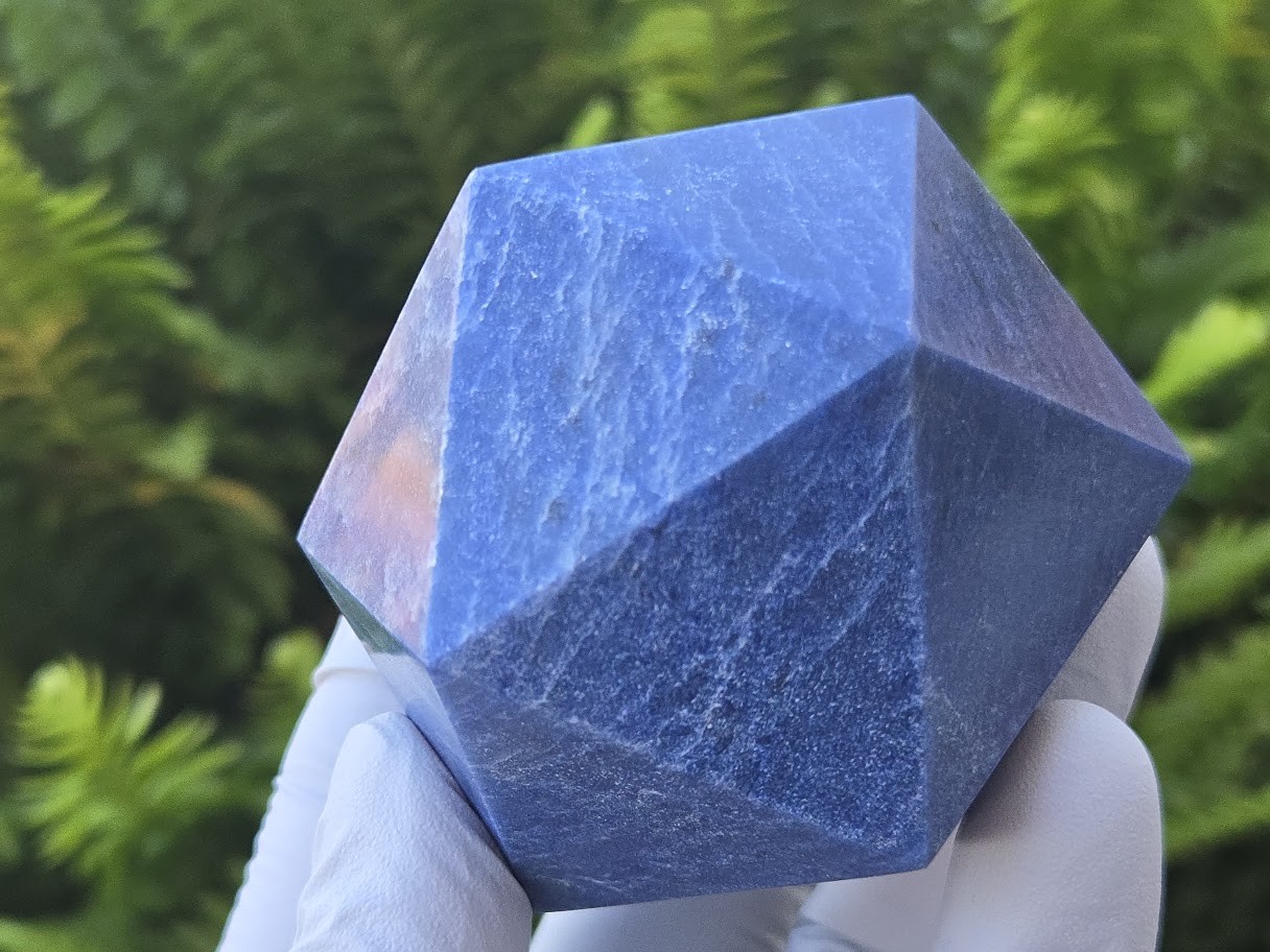 Blue Aventurine Carved Geometric Icosahedron, Large (46mm to 60mm) Decorative