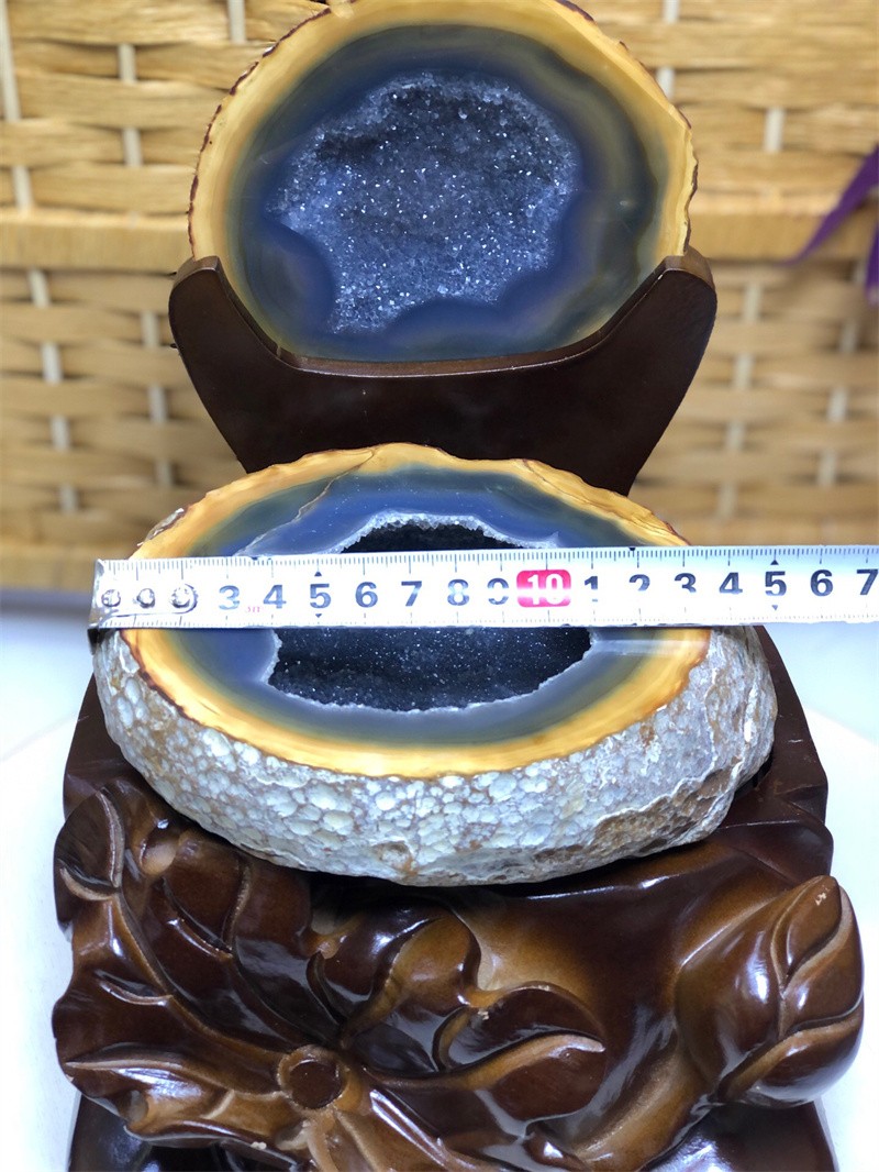 8.14LBNatural Agate Crystal Geode Quartz Bowl Wealth Spirit Energy Healing+Stand