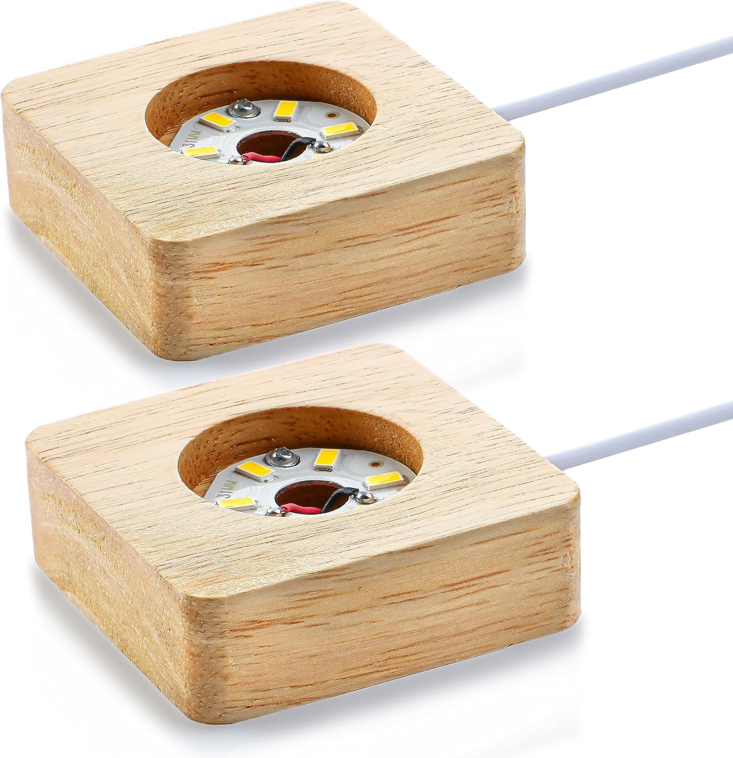 2 Pack Wooden Light Display Base LED Display Stand for Crystal Glass Resin Art