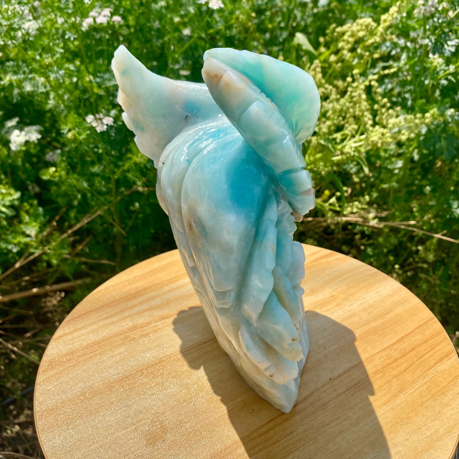 4.85LB Natural Blue Vein Stone Phoenix Carving, Home Decoration