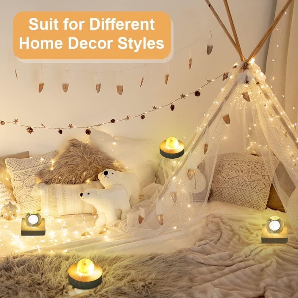 Elegant 4pcs Wooden Light Base for Crystal Displays – USB LED Pedestal Stand