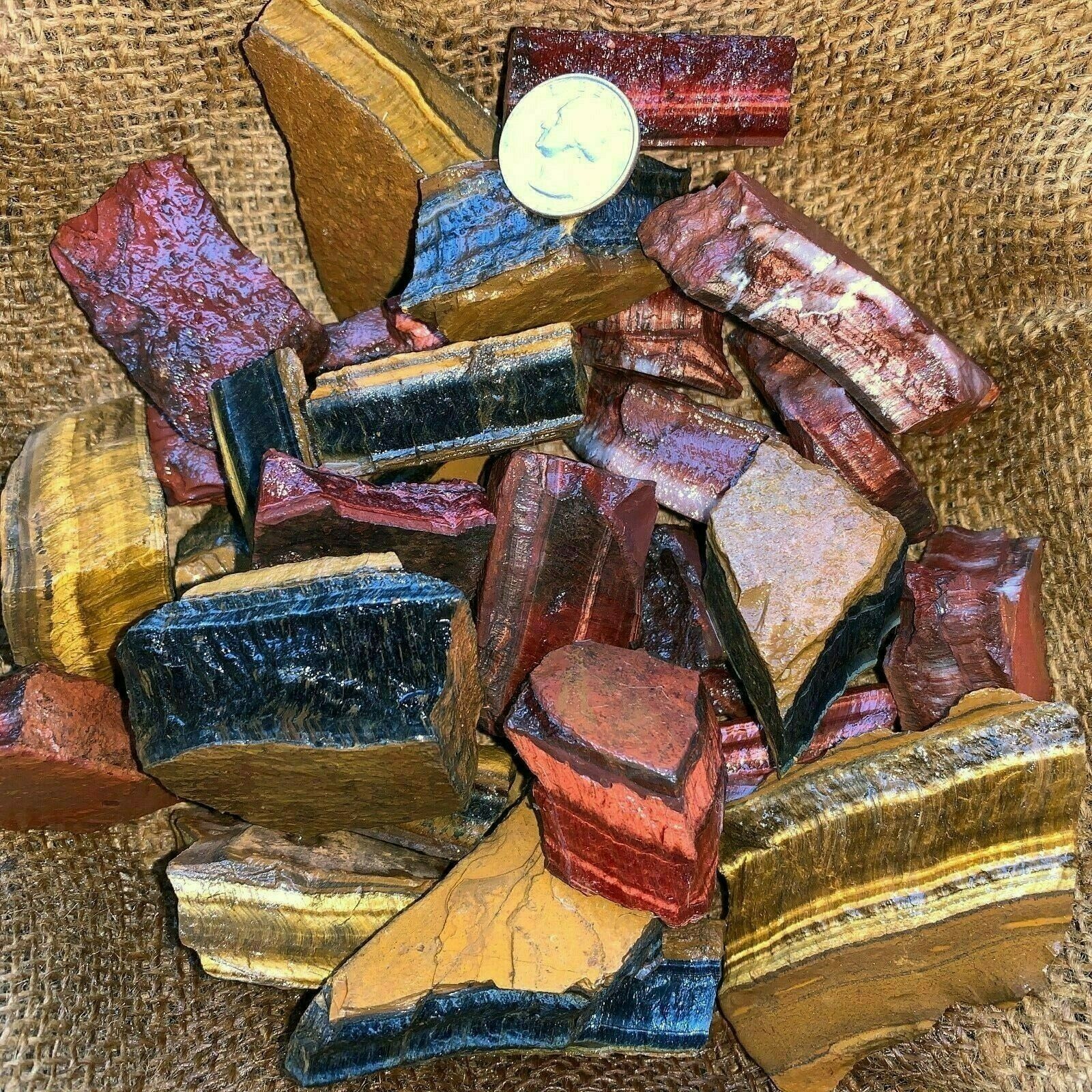 MIXED Tiger Eye Rough (RED, BLUE, GOLD)- 1000 Carat Lots+a FREE Faceted Gemstone