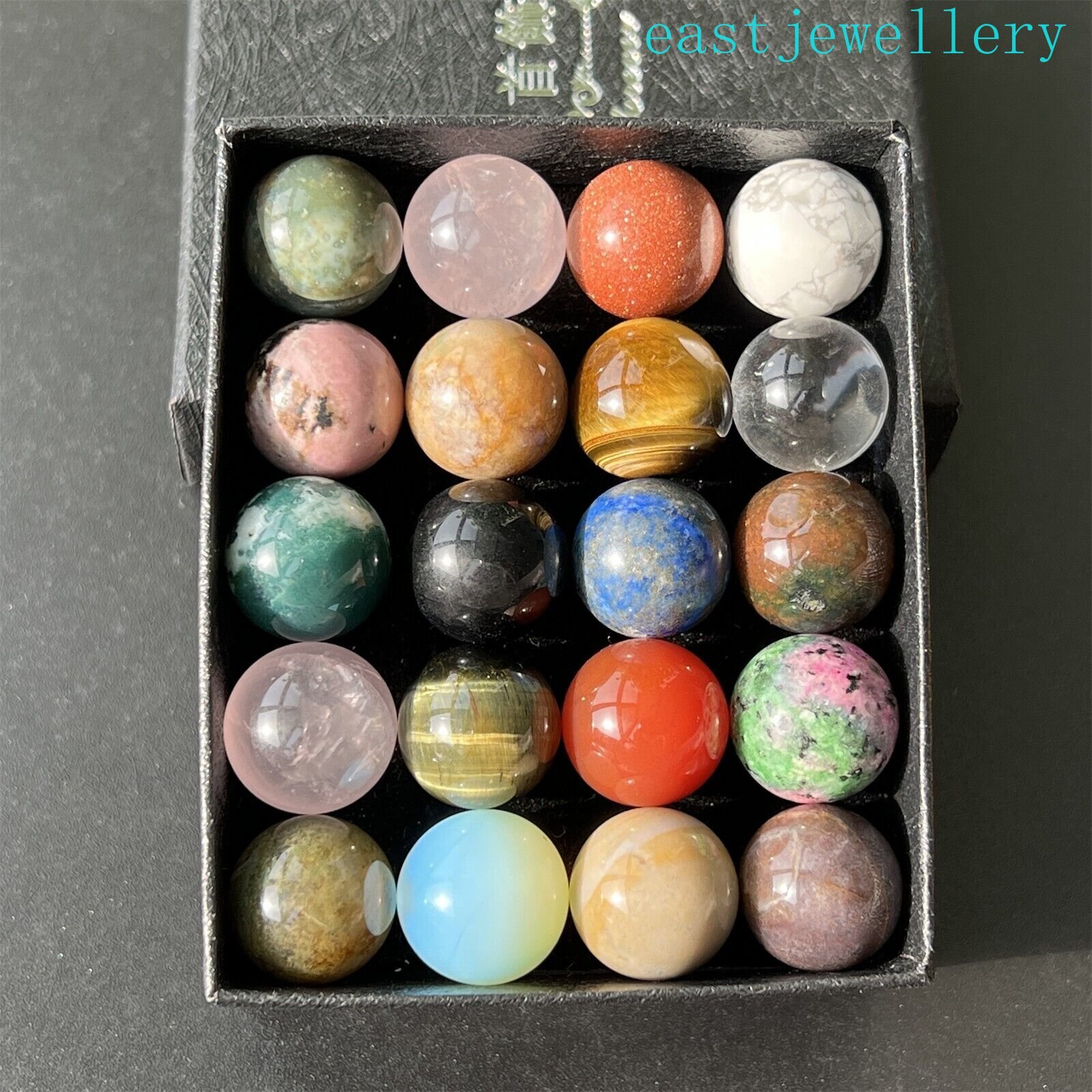 15mm+ box Natural Mixed Sphere quartz crystal ball Palm stone reiki healing 20x