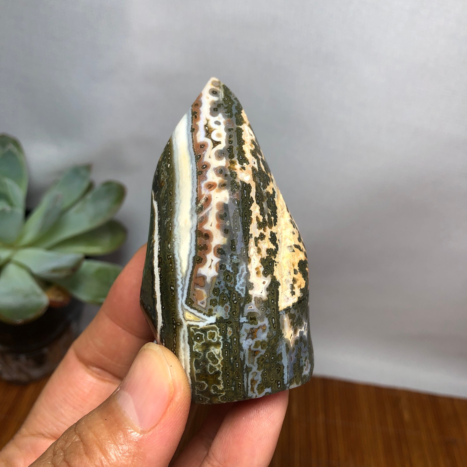 Natural Ocean Jasper torch Hand carve polish/rough Crystal free standing A7188