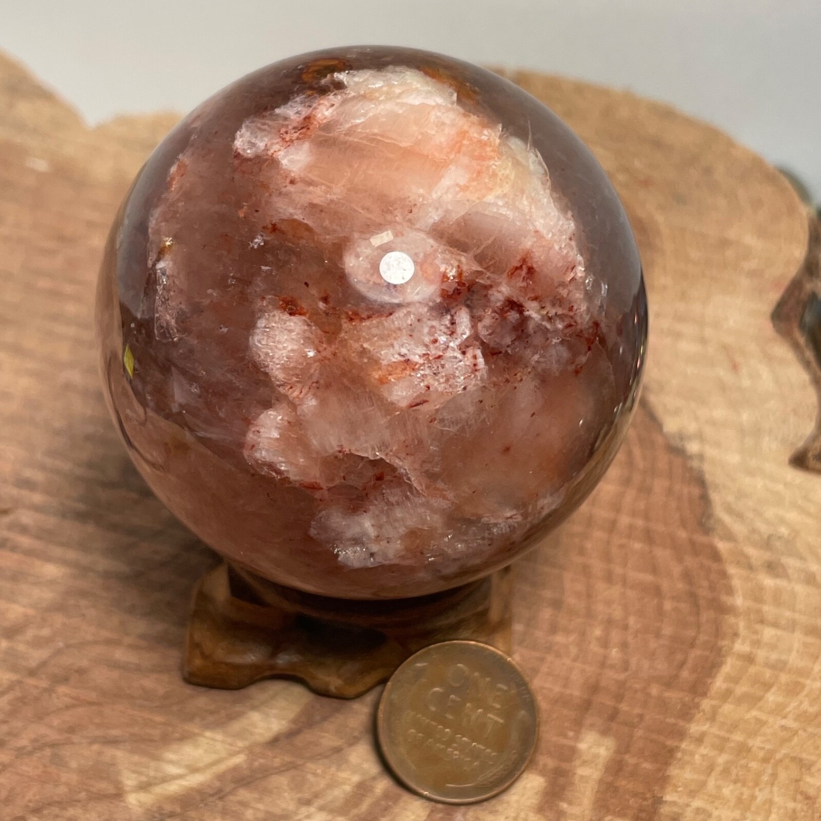 **No Stand** Quartz Sphere Blue Flash! Slightly Smoky Hematoid Flowers 263 Gram