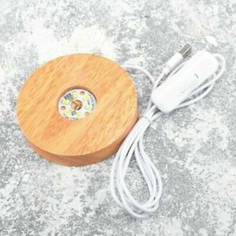 80MM Wooden LED Display Stand 3D Nightlight Round Base Holder