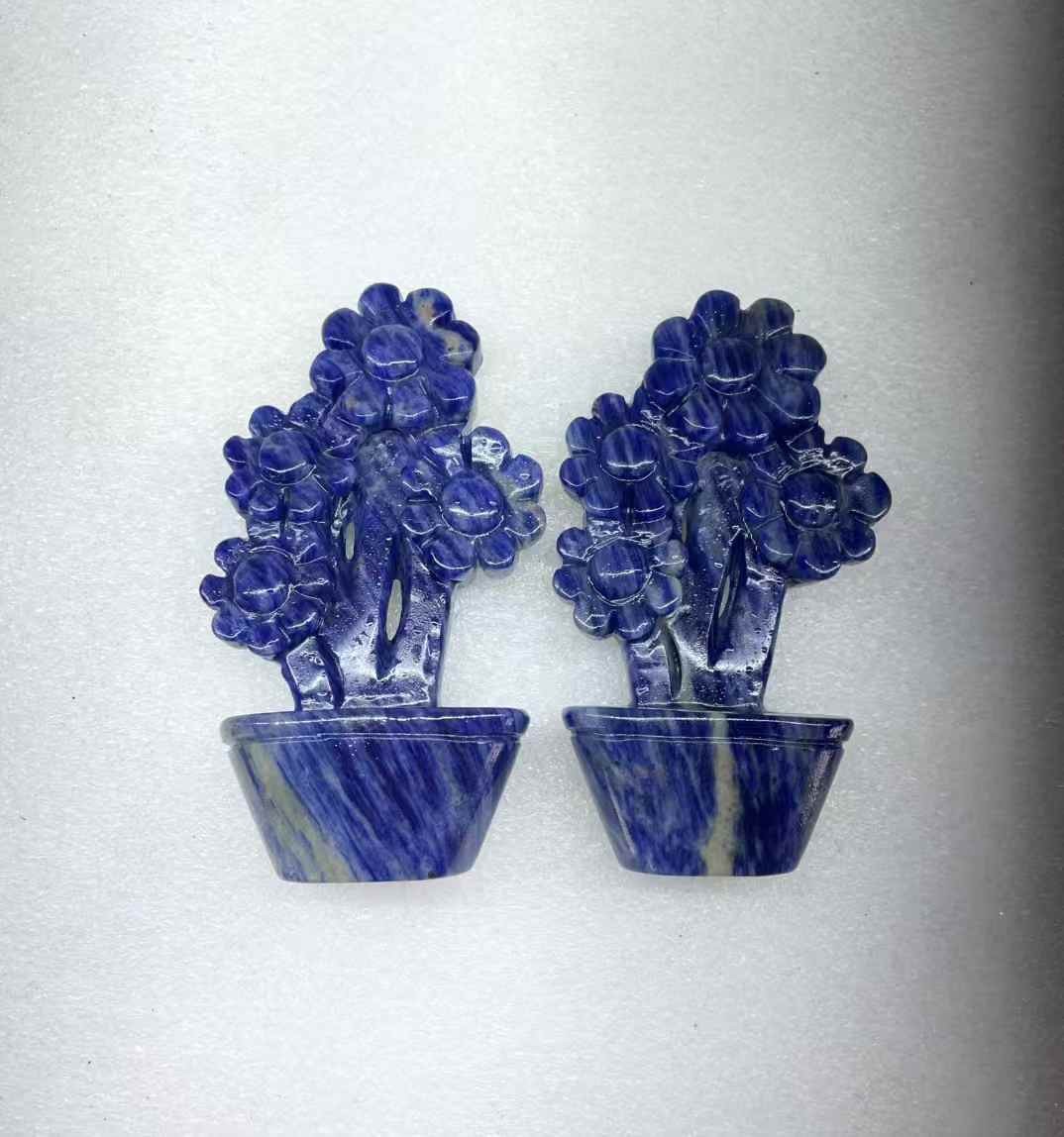 1pc Natural Blue-veins Stone Quartz Carved Flower Skull Crystal Reiki Decor Gift