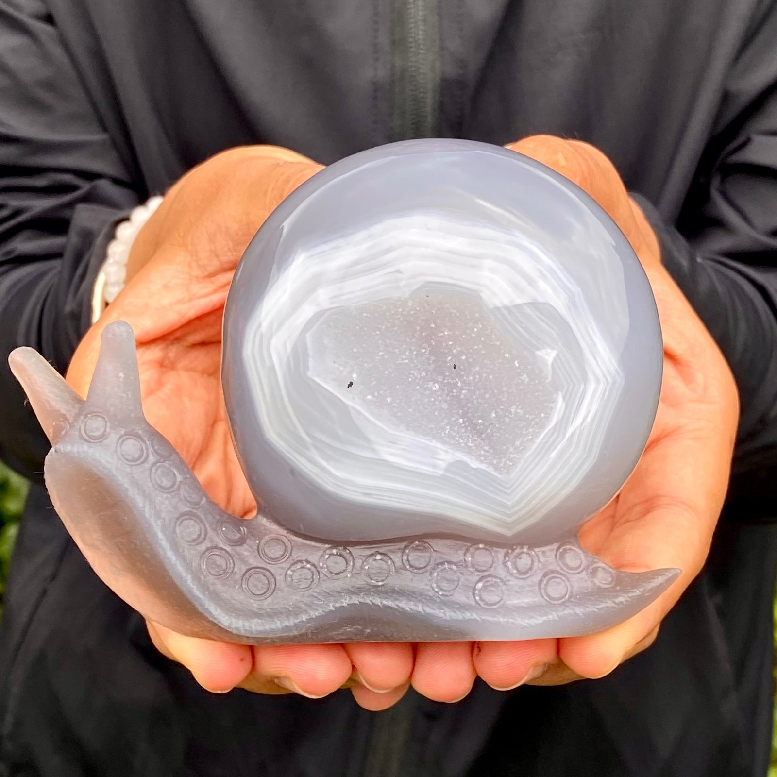 360G Natural Ocean Agate Snail Hand Carving Gemstone Ornament Home Decoration