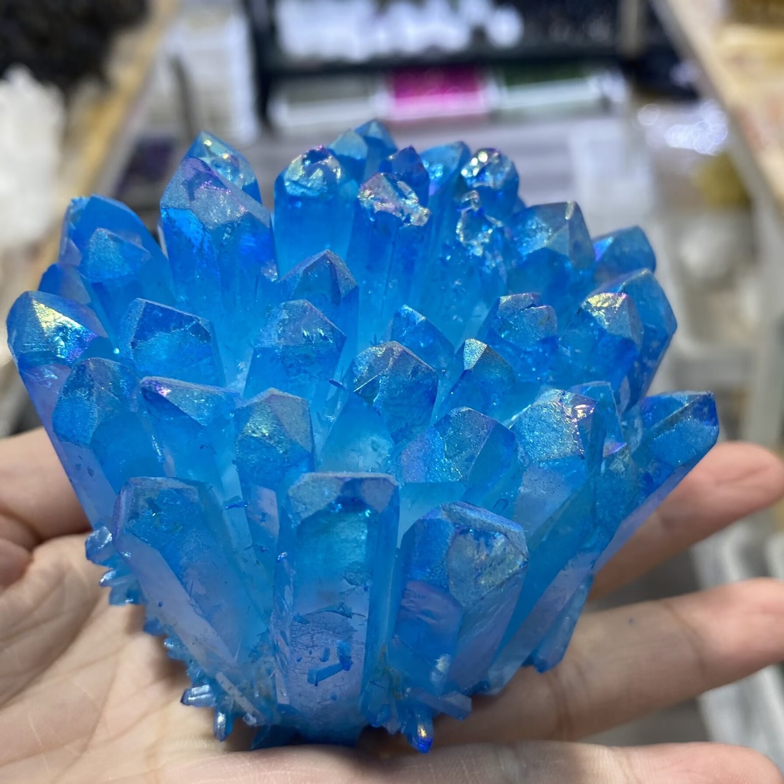 Electroplate blue Quartz Crystal Cluster Mineral Specimen Healing 300g+ 1pc