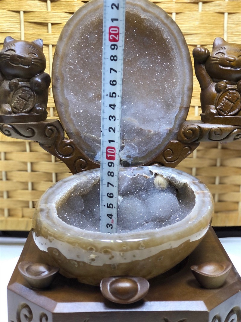 10.5LBNatural Agate Crystal Geode Quartz Bowl Wealth Spirit Energy Healing+Stand