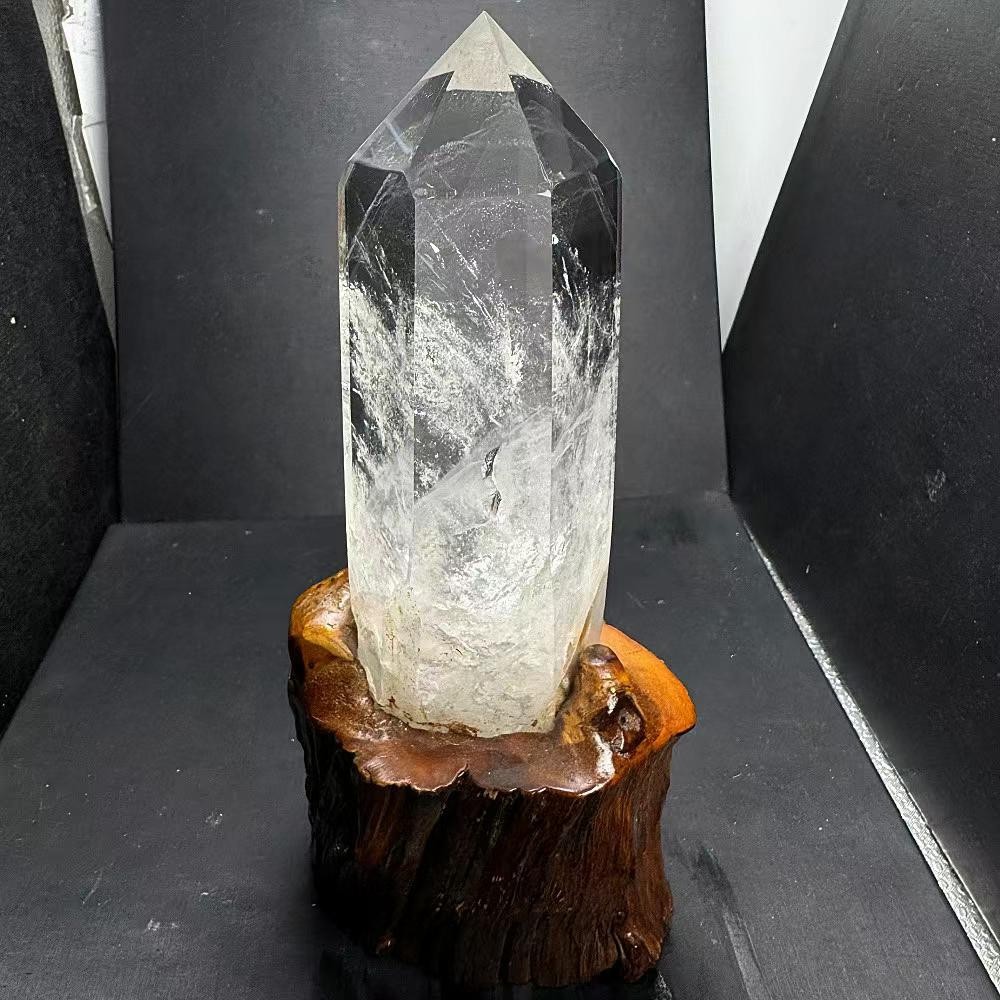 2.65LB Natural White Quartz Obelisk Crystal Energy Tower Point Reiki Decor+Stand