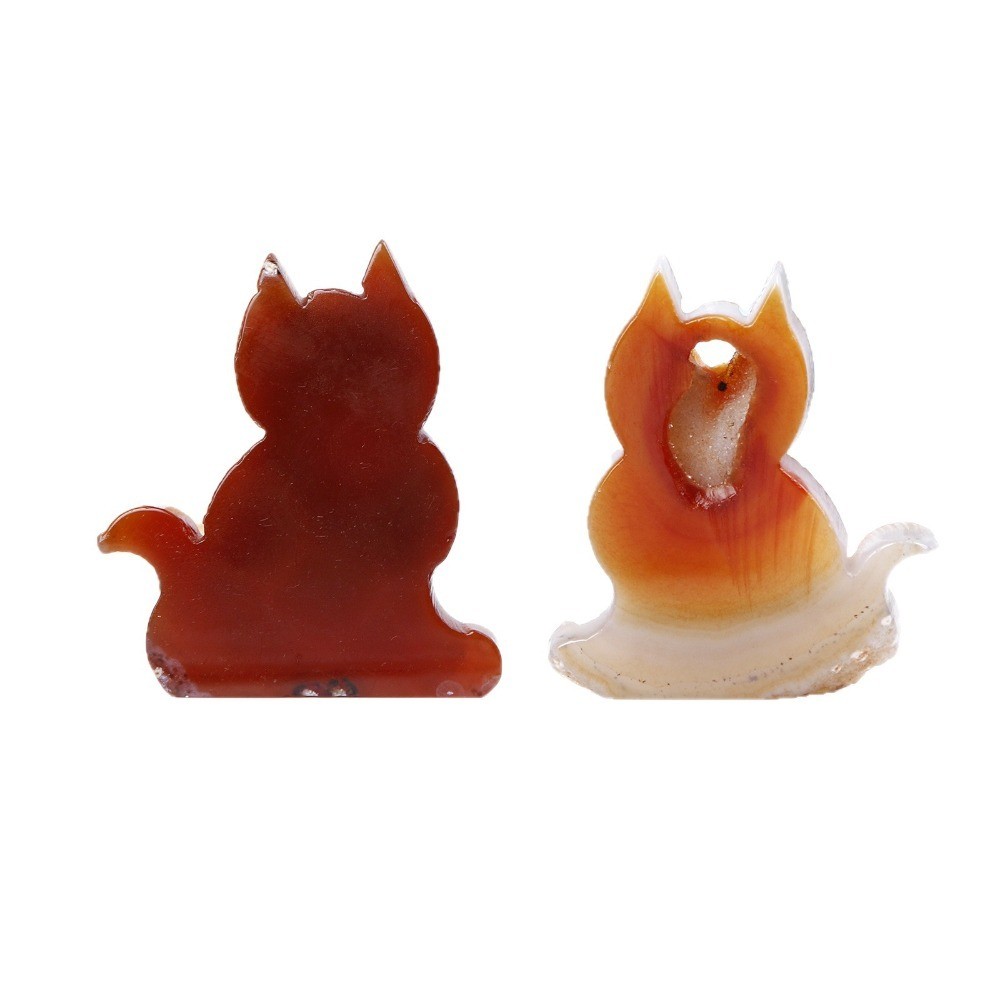 Natural Red Agate Geode Lucky Cat Carving Crystal Stone Healing Desk Decor 2pcs