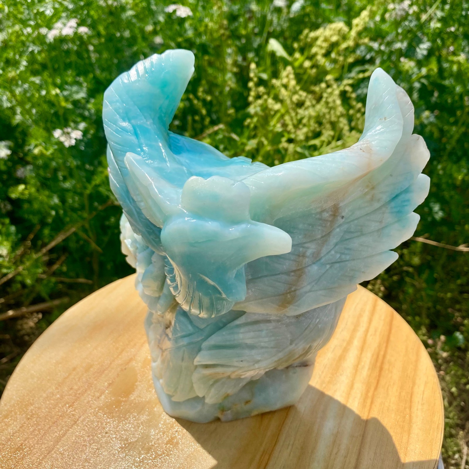 4.85LB Natural Blue Vein Stone Phoenix Carving, Home Decoration
