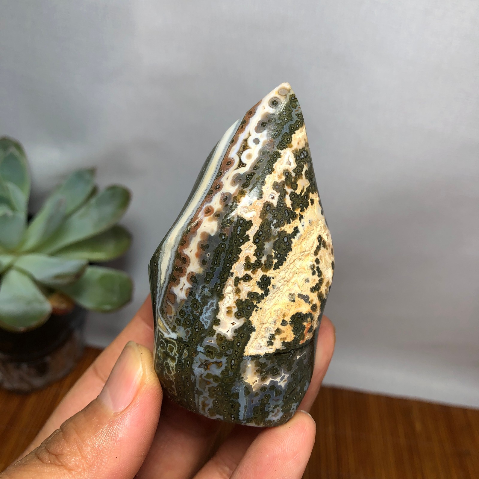 Natural Ocean Jasper torch Hand carve polish/rough Crystal free standing A7188