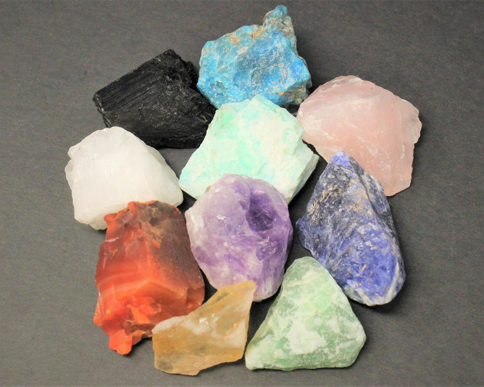 Beginners Crystal Kit 10 pcs in Velvet Pouch: Most Popular Rough Crystals LARGE