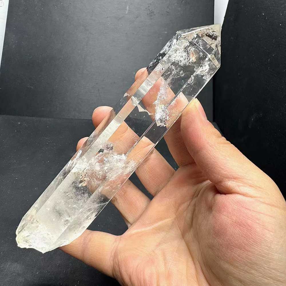 350g Natural White Quartz Obelisk Energy Crystal Point Wand Reiki Decor+Stand