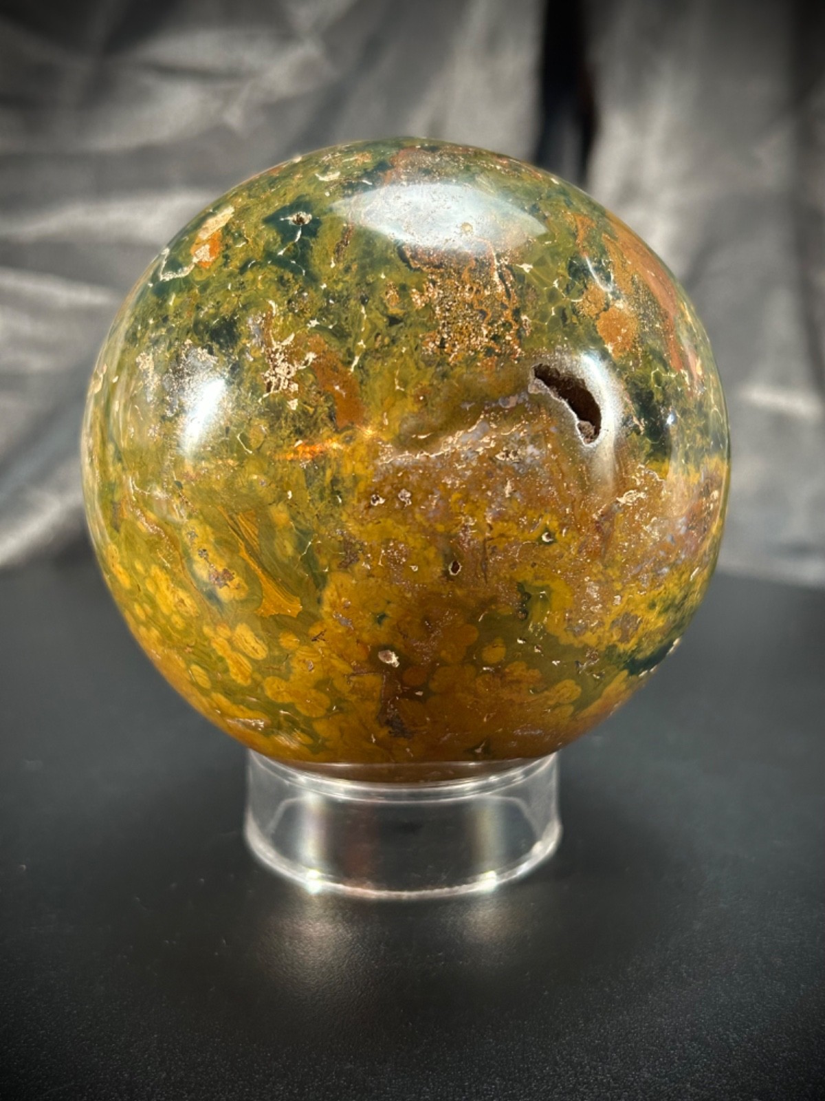 3.35″ Ocean Jasper Sphere With Acrylic Stand 1lb 13.9oz (847 grams)