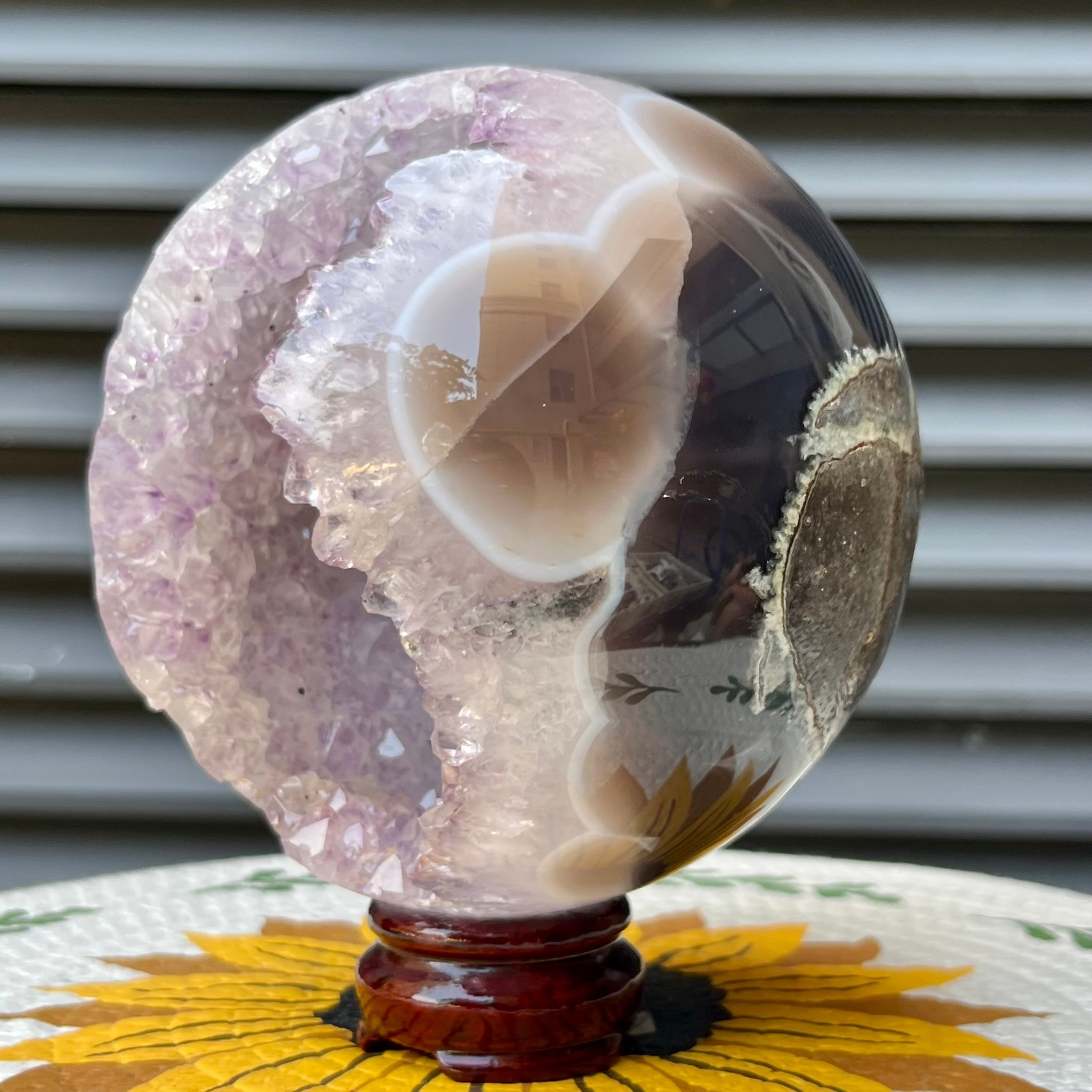 4.3 lb Natural Amethyst Crystal Cluster Sphere Druzy Ball Polished Agate Display
