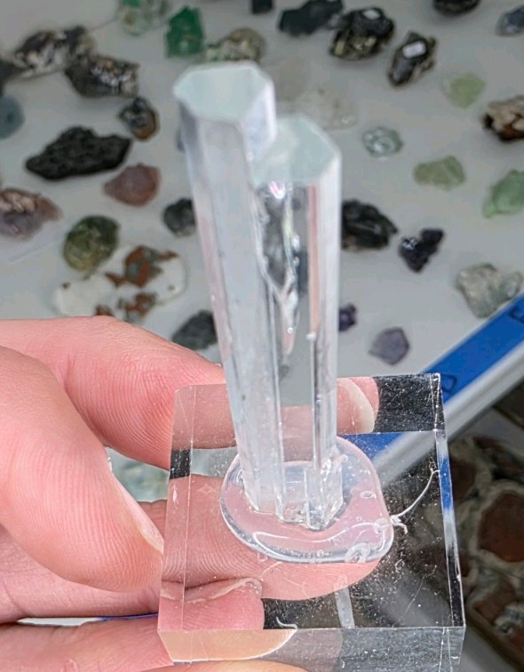 2″ Clear Prismatic Aquamarine Crystal Specimen on Acrylic Display Base