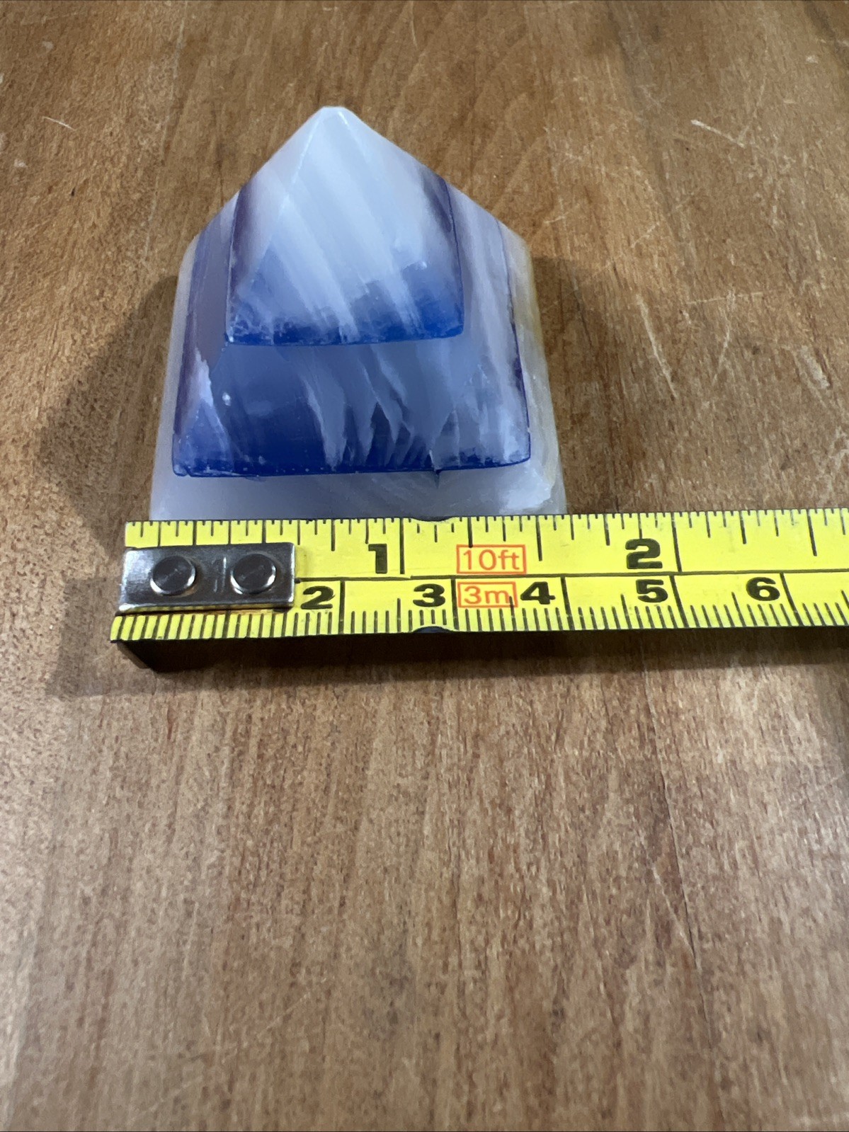 Gray and Blue Agate Pyramid Paperweight