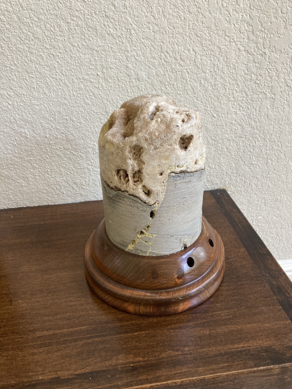 Natural Geological Drill Core w Crystals on Walnut Wood Pen Holder Display Base