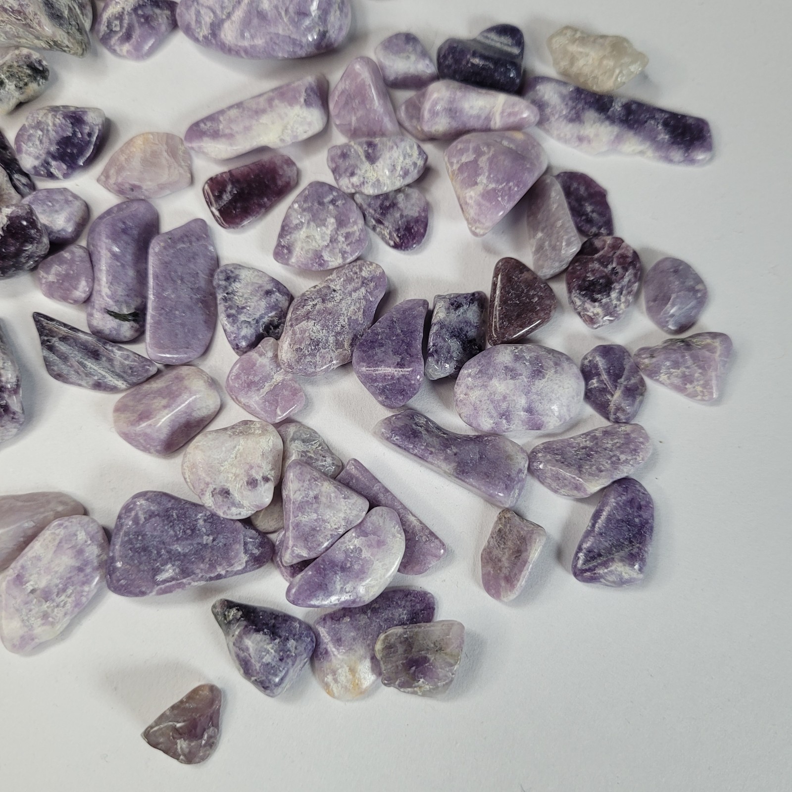 Lepidolite Stone Tumbles in Vintage 4 oz Apothecary Glass Jar Purple Crystal