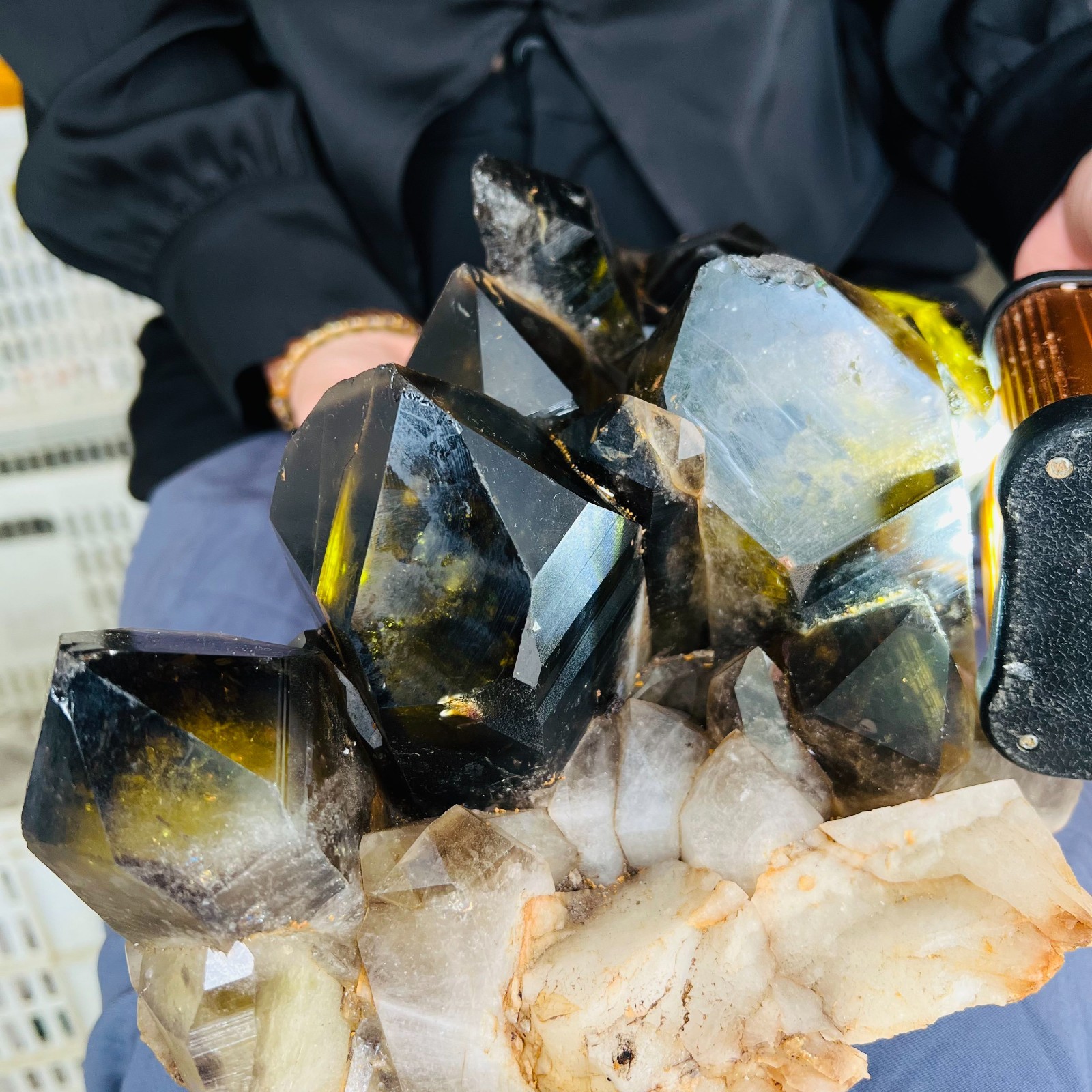 14.3LB natural Crystal black yellow clusters Aura Quartz Crystal Healing