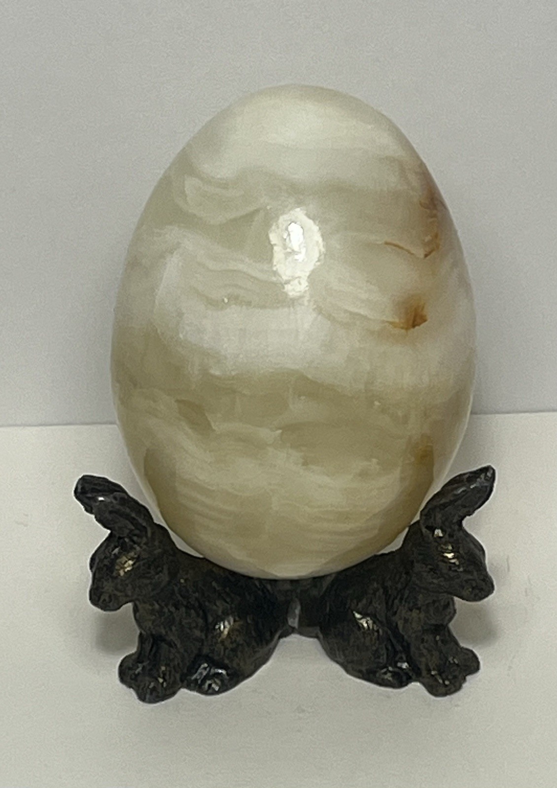 Vintage Polished Natural Banded Onyx ? Egg Carved Crystal 2.5” Stand Not Incl