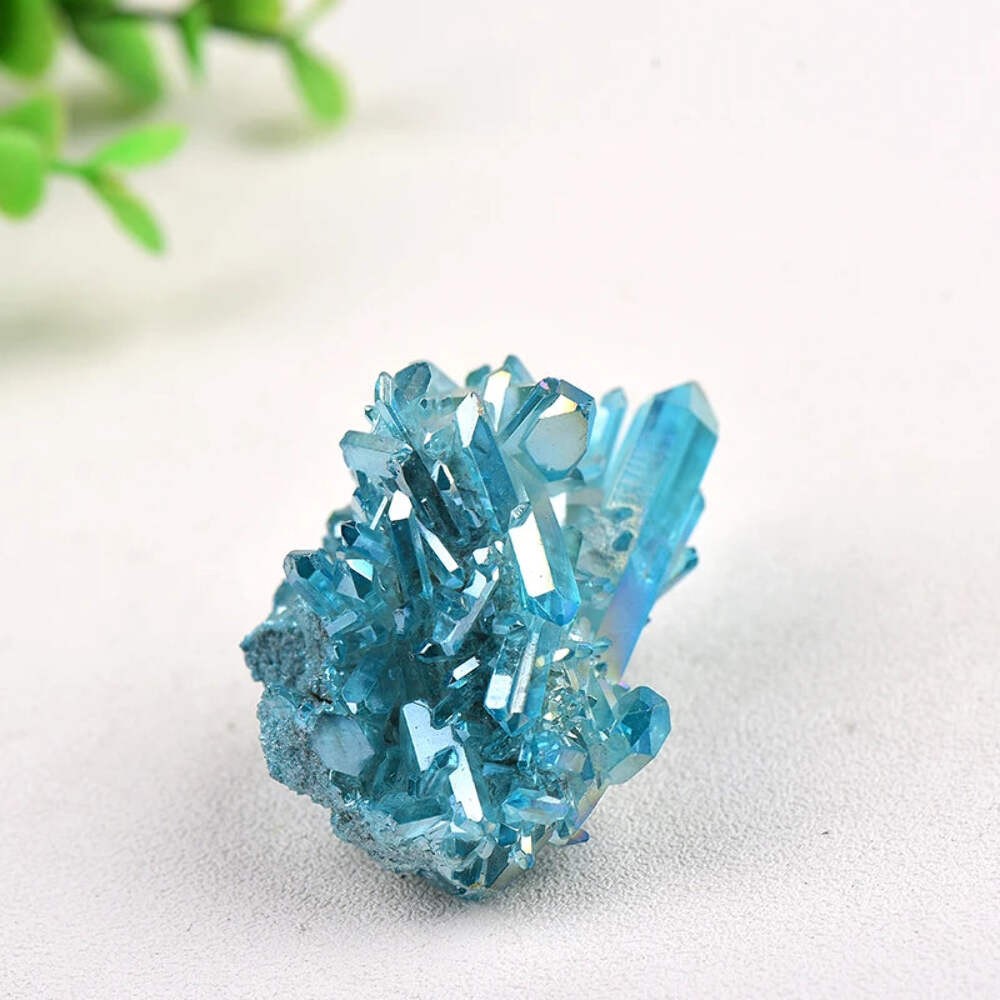 Sky Blue Quartz Natural Stones Electroplating Titanium Crystal Cluster Stone Spe