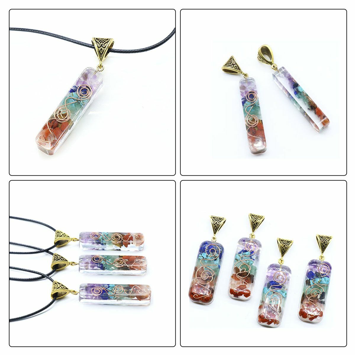 7 Chakra Energy Generator Pendant Copper Coil Orgonite Necklace HANDMADE Rainbow