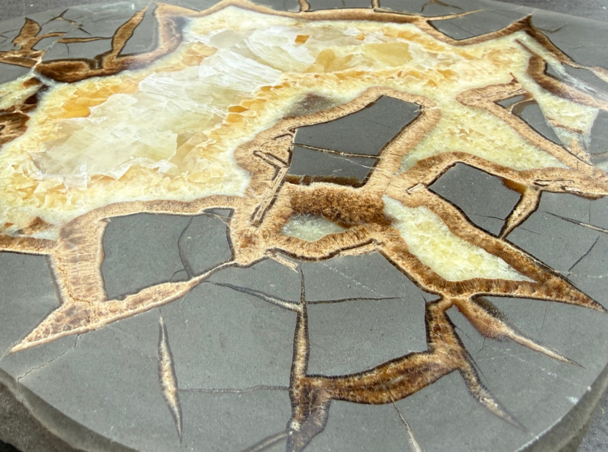 Polished Septarian Nodule Geode Calcite Crystal Display Stone